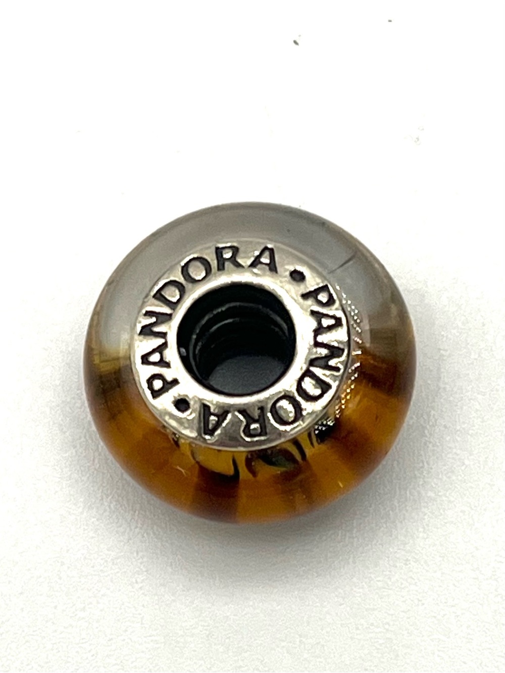 Pandora Tigers Eye Amber-Striped Murano Glass Bead Charm - Picture 3 of 6